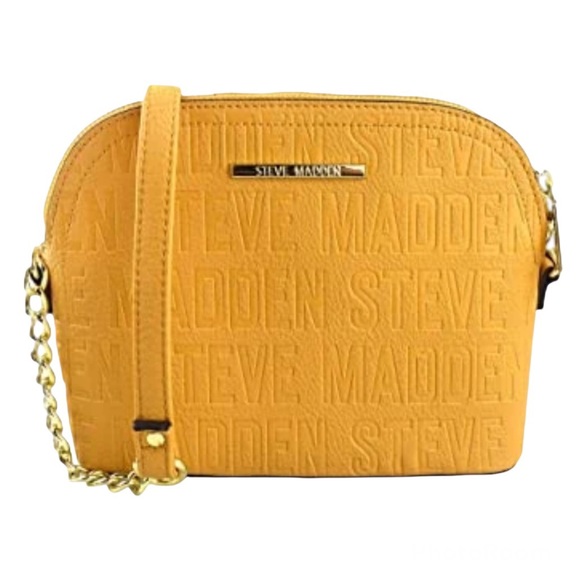 Steve Madden Handbags - Steve Madden Maggie Dome Embossed Faux Leather Crossbody Bag in Mustard Yellow
